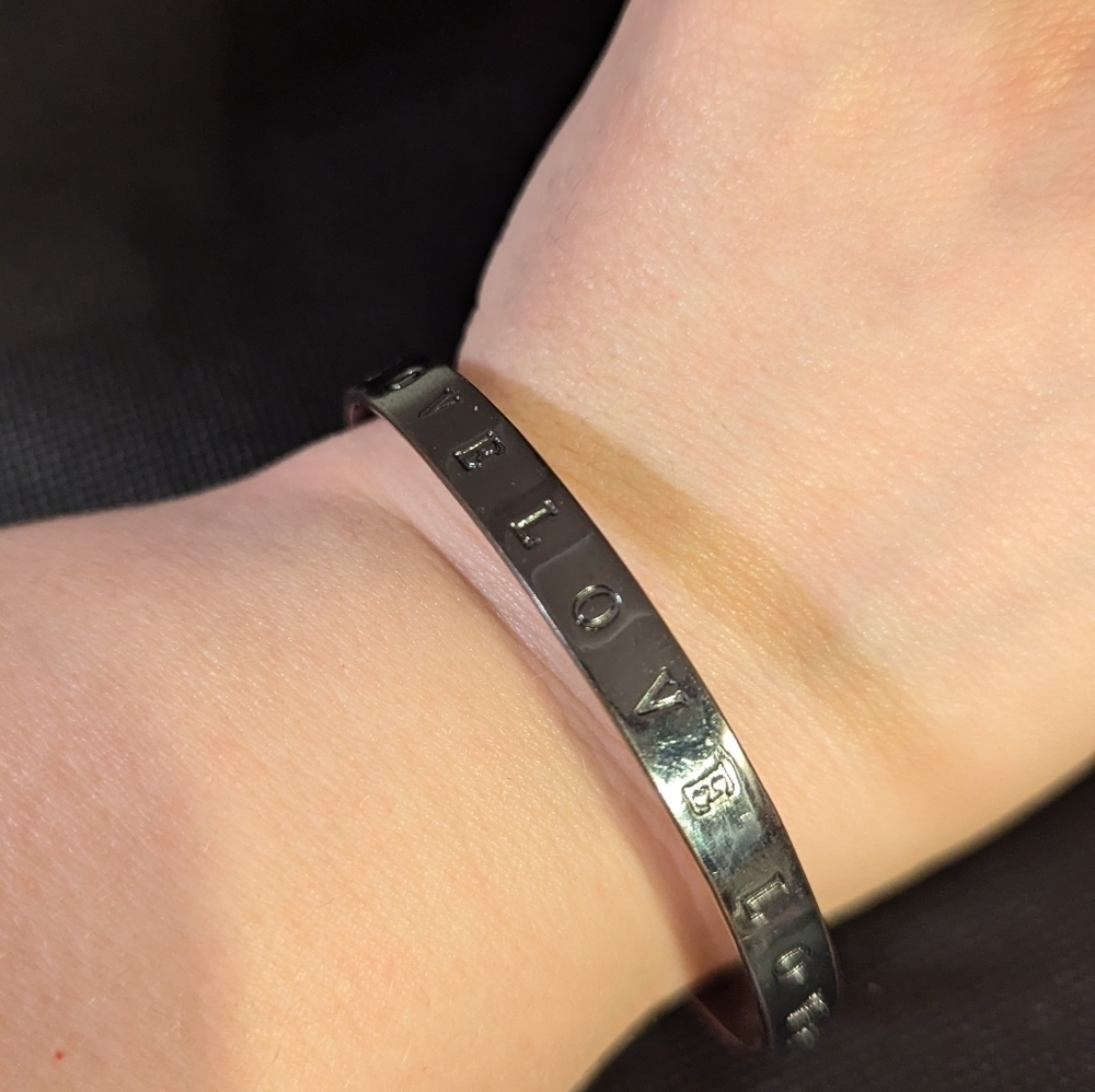 Gunmetal Black LOVE Engraved Bangle Statement Bracelet
